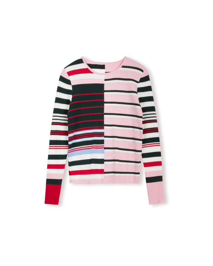 Striped Ribbed Knit Sweater - Junees
