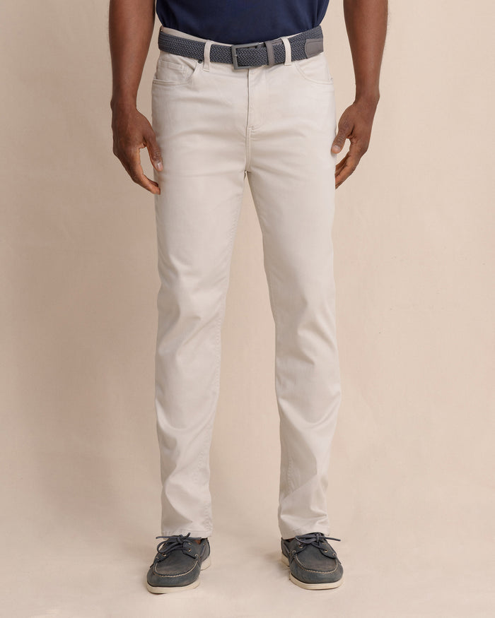 The front view of the Southern Tide Sullivan Five Pocket Pant Stone by Southern Tide - Stone