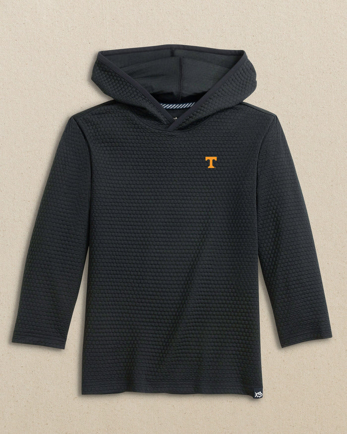 The front view of the Southern Tide Tennessee Vols Boys Scuttle Hoodie by Southern Tide - Caviar Black