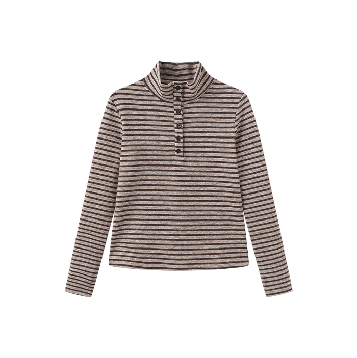 Thick Tee Stripe Half Button Top