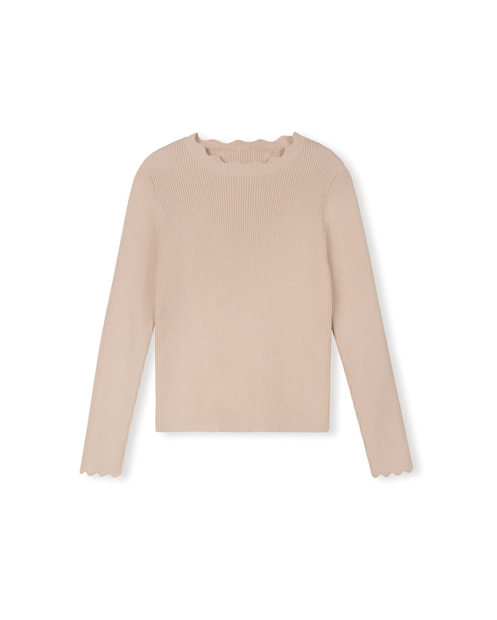 Thin Ribbed Scalloped Trim Sweater - Junees