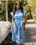 The lifestyle view of the Southern Tide Tinley Printed Belted Midi Shirtdress by Southern Tide - Ocean Channel