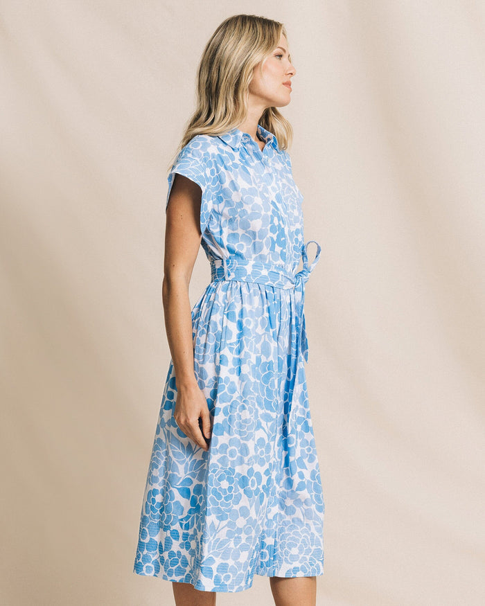 The side view of the Southern Tide Tinley Printed Belted Midi Shirtdress by Southern Tide - Ocean Channel