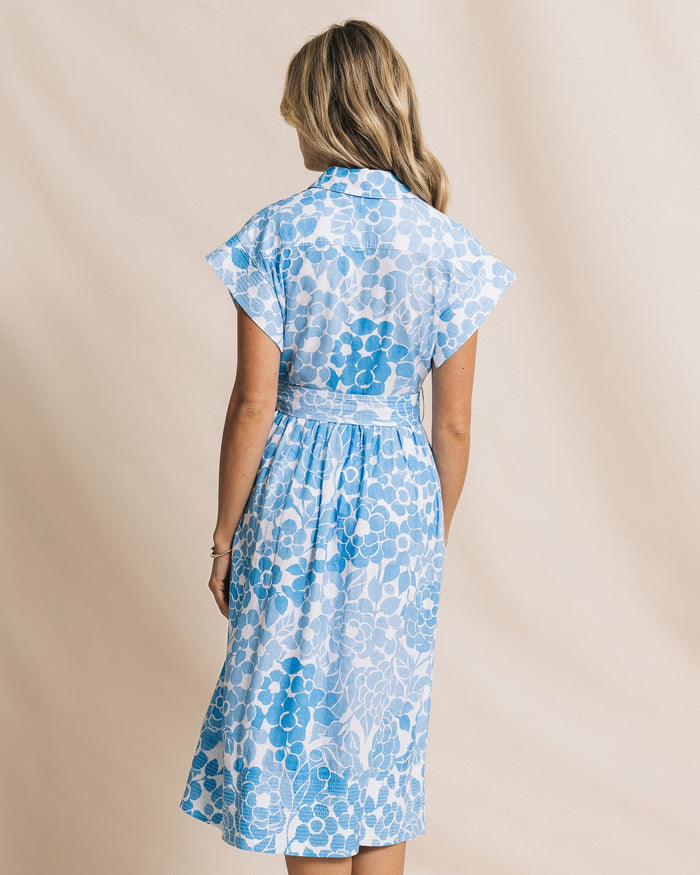The back view of the Southern Tide Tinley Printed Belted Midi Shirtdress by Southern Tide - Ocean Channel