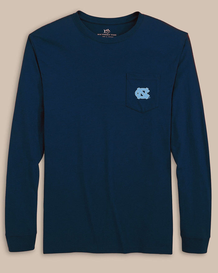 The front view of the Southern Tide UNC Tar Heels Gameday Embroidered Long Sleeve T-Shirt by Southern Tide - Navy