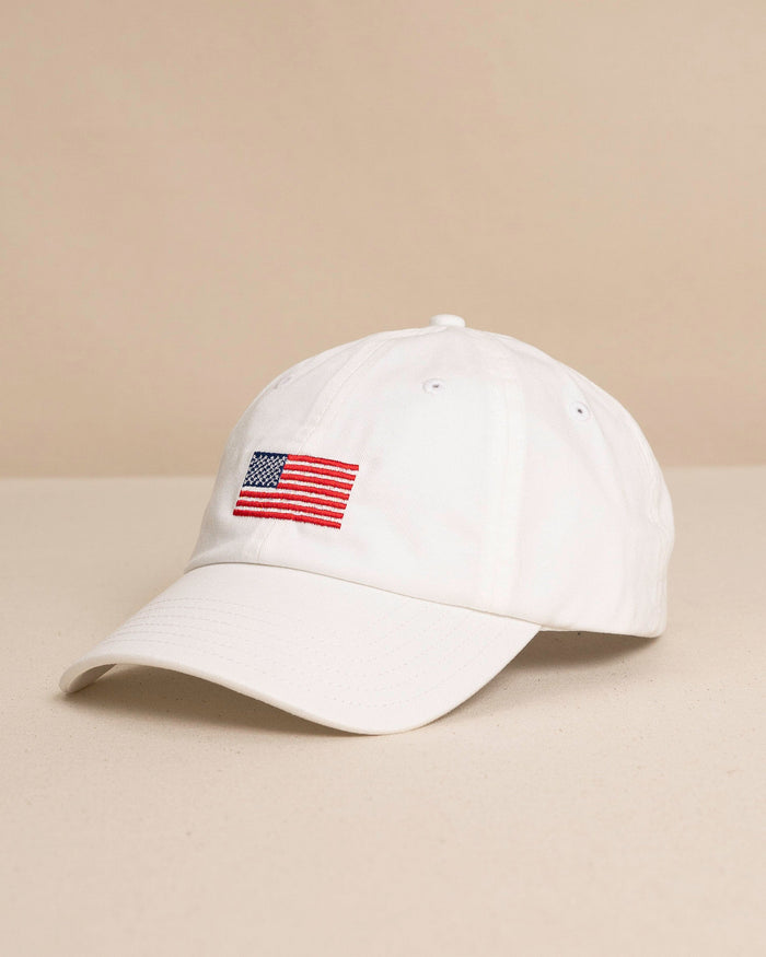 The side view of the Southern Tide USA Flag Hat by Southern Tide - White