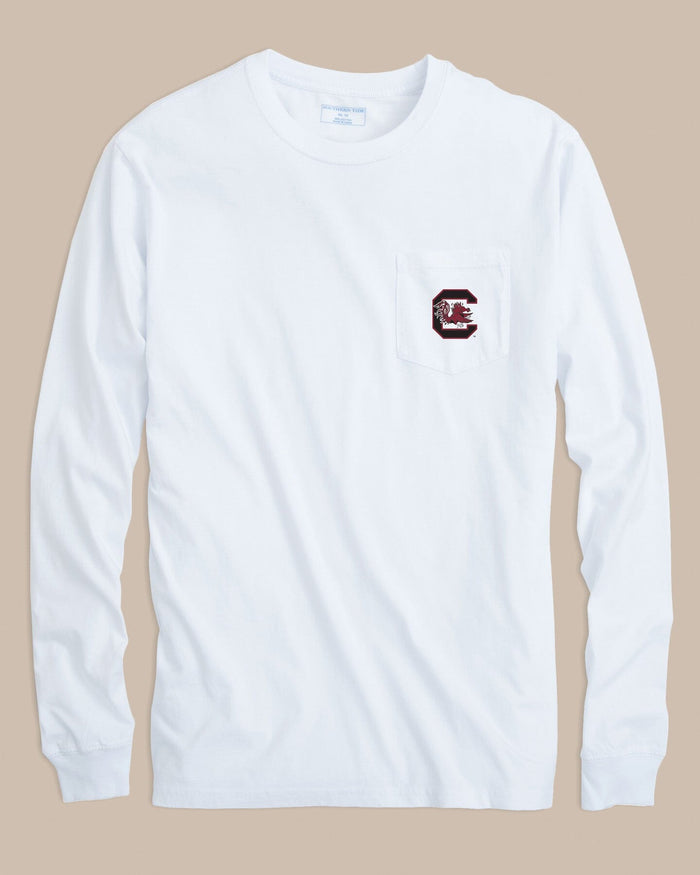 The front view of the Southern Tide USC Gamecocks Gameday Embroidered Long Sleeve T-Shirt by Southern Tide - Classic White