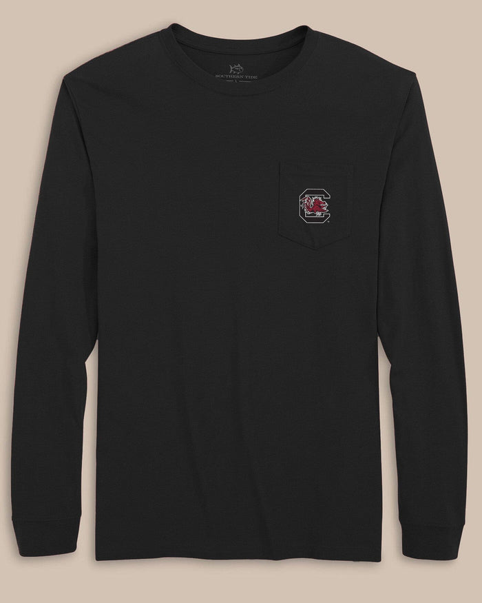The front view of the Southern Tide USC Gamecocks Gameday Embroidered Long Sleeve T-Shirt by Southern Tide - Black