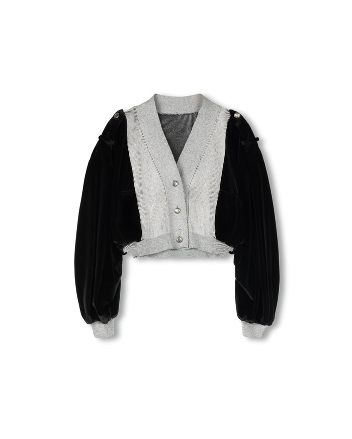 Velour And Knit Crop Cardigan - Junees