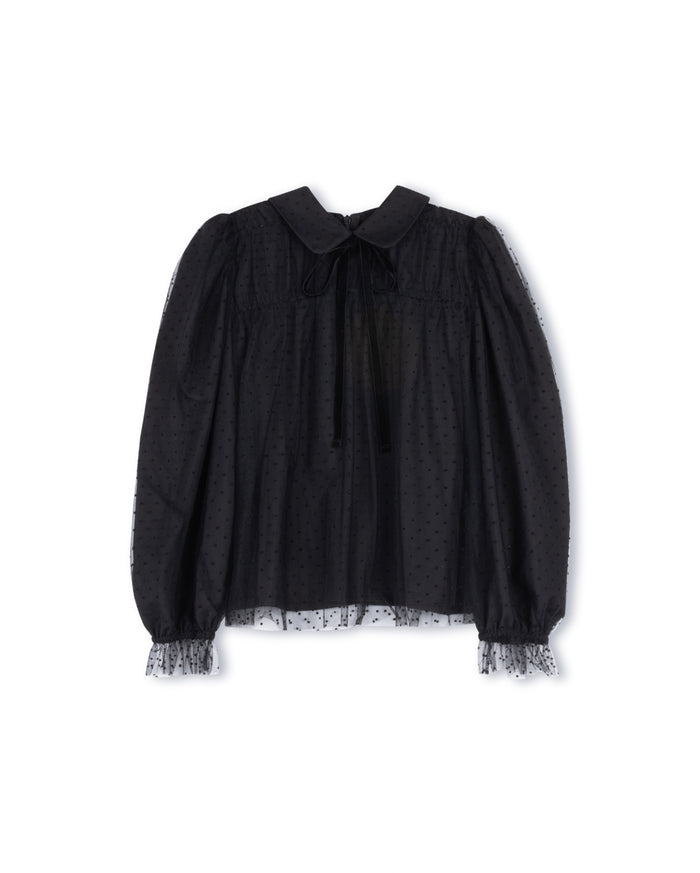 Velvet Dotted Tulle Blouse - Junees