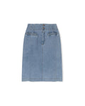 Washed Denim Midi Skirt
