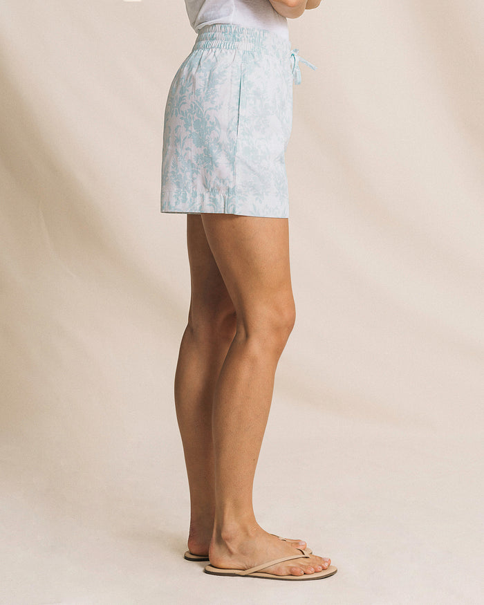 The side view of the Southern Tide Wendi Elastic Waist Short by Southern Tide - Dewdrop Blue