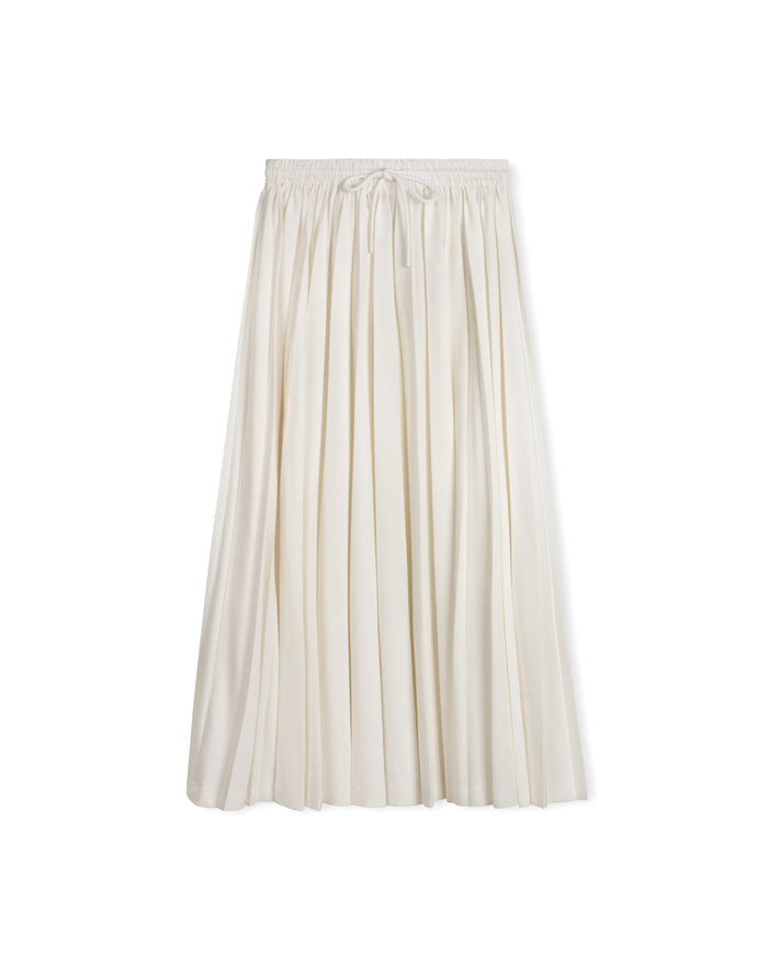 White Drawstring Pleated Skirt