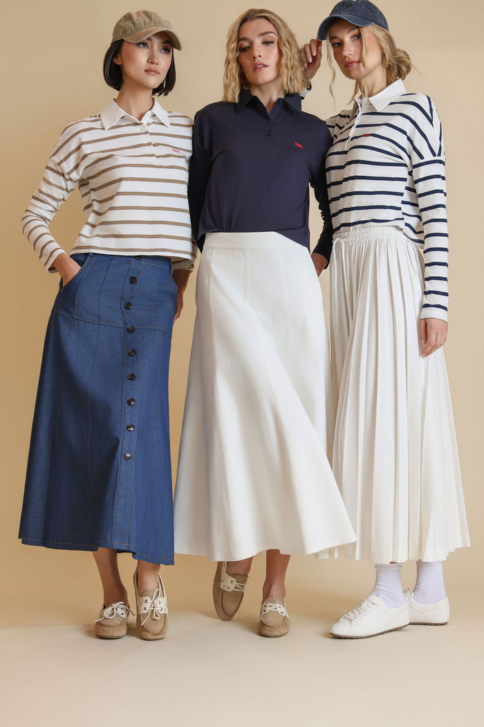 White Drawstring Pleated Skirt
