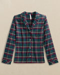 The front view of the Southern Tide Women's Partridgeberry Plaid Lounge Shirt by Southern Tide - Dress Blue