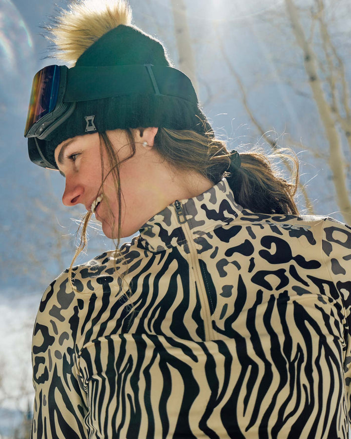 Women's Vivid Half Zip T-Neck - Animal Print