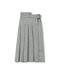 Wool Belted Front Pleat Midi Skirt - Junees